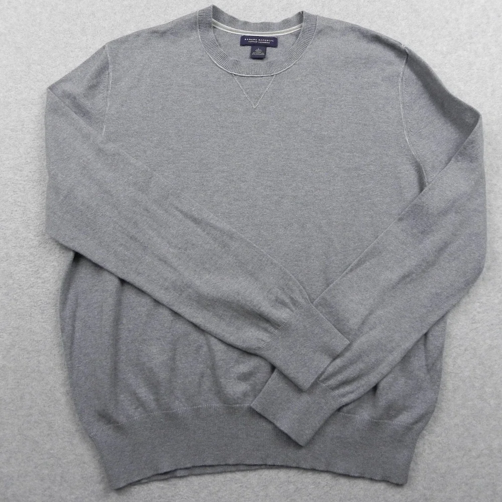 Banana Republic Sweater Mens Large Cotton Cashmere Crew Neck Gray Long Sleeve